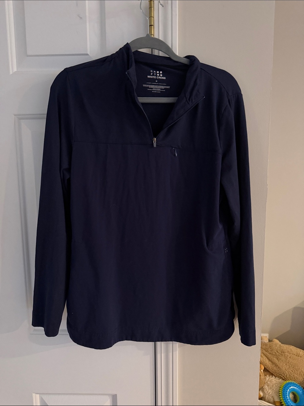 White Cross Dark Navy Half-Zip Pullover scrub jacket